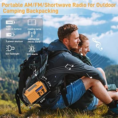 Eoxsmile Emergency Radio with NOAA Weather Alert– 5000mAh Solar Hand Crank Portable AM/FM Shortwave Radio, Rechargeable Battery, USB Charger, Flashlight, SOS Alarm for Home Outdoor Hurricane Survival - Image 6
