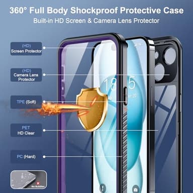 SPIDERCASE for iPhone 15 Case Waterproof, Built-in Lens & Screen Protector, Full Heavy Duty Protection, 12FT Military Shockproof, Dustproof Phone Case,Purple - Image 6