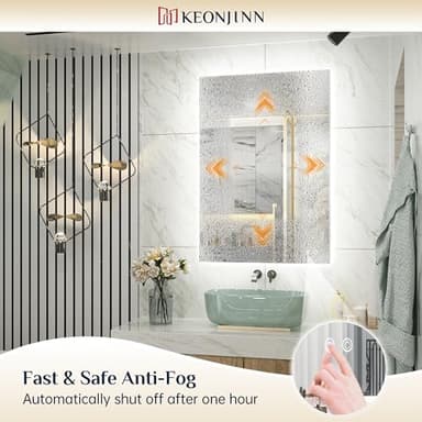 Keonjinn Backlit Mirror Bathroom 48” x 30”, Anti-Fog Mirror with Lights, CRI90+ HD Tempered Glass, Waterproof, UL Listed, Stepless Dimmable LED Mirrors for Bathroom, High Lumen, 6000K Bright - Image 4