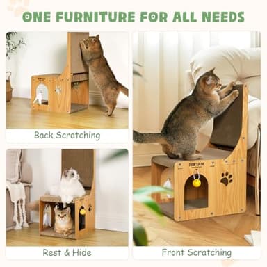 Cat Scratcher Pad for Indoor Cats, Cardboard Scratching Post Cat Scratch & Hideout with Box and Toy, Vertical Kitten Scratching Board House, Ideal for Cat to Scratch, Rest and Play - Image 4