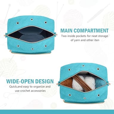 EXLIFBAG Crochet Bag, Yarn Storage Organizer with Adjustable Shoulder Straps, Yarn Bag for Crochet Accessories, Knitting Needles & Crochet Hooks - Image 4