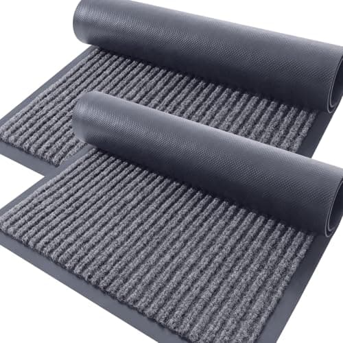 OLANLY Front Door Mat Indoor Outdoor Entrance, 2-Pack 29.5 x 17 Inch, Waterproof Heavy Duty Doormat, Fade Resistant, Low Profile, Easy Clean Patio Porch Welcome Floor Mats for Entry, Grey - Image 1