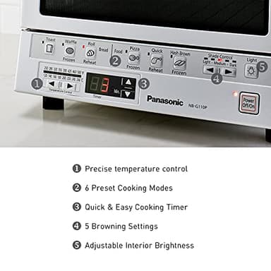 Panasonic FlashXpress Toaster Oven Countertop, 4-Slice Compact Size with Double Infrared Heating, 6 Auto Cook Options and Precise Temperature Control, 1300W - NB-G110P (Silver) - Image 4