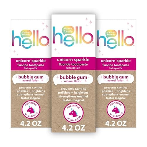 hello Unicorn Sparkle Kids Toothpaste with Fluoride, Bubble Gum Toothpaste, 4.2 Oz Tube (Pack of 3) - Image 1