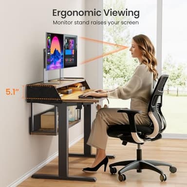 ErGear Standing Desk, 55" x 28" Electric Height Adjustable Desk with Shelves, Vintage Brown - Image 5