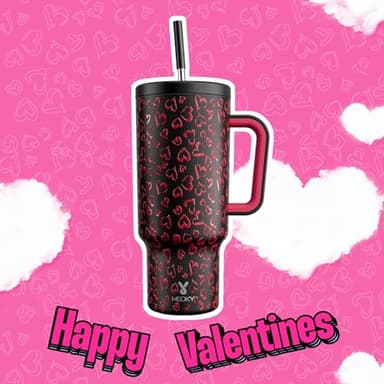 Meoky 40 oz Tumbler with Handle and Straw, Tumbler with Lid and Straw, Insulated Stainless Steel Travel Mug, 100% Leak-proof, Keeps Cold for 34 Hours or Hot for 10 Hours (Heart) - Image 2