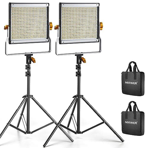 Neewer 2 Packs Dimmable Bi Color 480 LED Video Light Kit, 3200~5600K CRI 96+ LED Panel with U Bracket, 75 inches Tripod Light Stand for YouTube Recording Studio Photography Streaming Key Lighting - Image 1