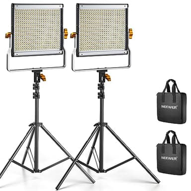 Neewer 2 Packs Dimmable Bi Color 480 LED Video Light Kit, 3200~5600K CRI 96+ LED Panel with U Bracket, 75 inches Tripod Light Stand for YouTube Recording Studio Photography Streaming Key Lighting - Image 1