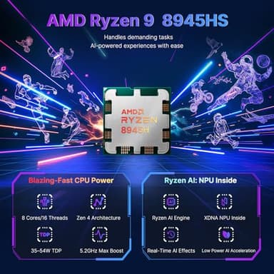 NIMO 17.3 Gaming-Laptop Ryzen 9 8945HS (>i9-13900H) 16GB RAM, 1TB SSD, Radeon 780M, PD 100W USB-C 4.0 AI-Enhanced for Copilot VR Ready, Backlit KB Fingerprint Unlock, Gaming Student Office Business - Image 2