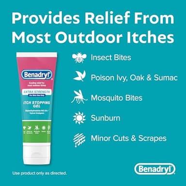 Benadryl Extra Strength Anti Itch Relief Gel, 2% Diphenhydramine HCl, Relief from Insect Bites, Sunburn & More, Great for Camping Essentials, 3.5 fl oz - Image 3