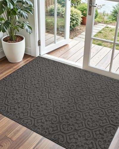 DEXI Front Door Entryway Mat Non Slip, 3x5 ft Large Washable Inside Entrance for House Floor Low Profile, Thin Entry Doormat Absorbent Dirt Trapper, Dark Grey - Image 1