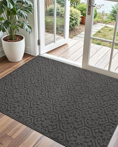 DEXI Front Door Entryway Mat Non Slip, 3x5 ft Large Washable Inside Entrance for House Floor Low Profile, Thin Entry Doormat Absorbent Dirt Trapper, Dark Grey - Image 1