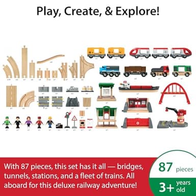 BRIO World Deluxe Railway Set - 87-Piece Wooden Train Set - Includes Passenger & Freight Trains, Stations, Accessories - Safe & Sustainable - MESH Accredited Fun Play for Kids Ages 3 & Up - Image 2