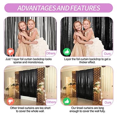 Crosize 2 Pack 3.3 x 9.9 ft Black Foil Fringe Backdrop Curtain, Streamer Backdrop Curtains, Streamers Birthday Party Decorations, Tinsel Curtain for Parties, Photo Booth Backdrops, Party Décor - Image 3