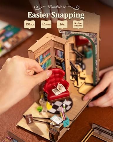 Rolife DIY Book Nook Kit 3D Wooden Puzzles for Adults 8.6" Bookstore Miniature House Kit Booknook Bookshelf Insert Decor with LED Lights Craft Kits Family Project Gifts for Girls Boys - Image 6
