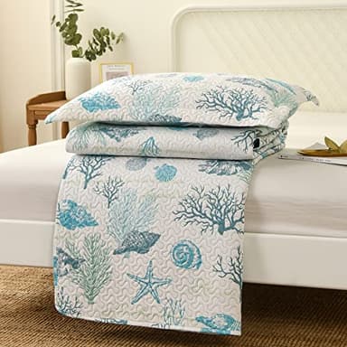 Junsey 3Pcs Ocean Theme Quilts Twin Size Coastal Bedding Set Lightweight Reversible Beach Theme Bedspread Coverlet All Season Home Bedding Decor(Light Blue, Twin) - Image 7