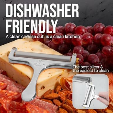 Zulay Kitchen Stainless Steel Wire Cheese Slicer - Adjustable Hand Held Cheese Cutter with 2 Extra Wires - Premium Cheese Shaver for Mozzarella, Cheddar, Gruyere - Cheese Cutter with Wire (Silver) - Image 4