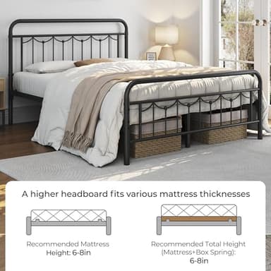 Yaheetech Queen Size Metal Bed Frames with Vintage Headboard and Footboard, Farmhouse Metal Platform Bed, Heavy Duty Steel Slat Support, Ample Under-Bed Storage, No Box Spring Needed, Black - Image 8