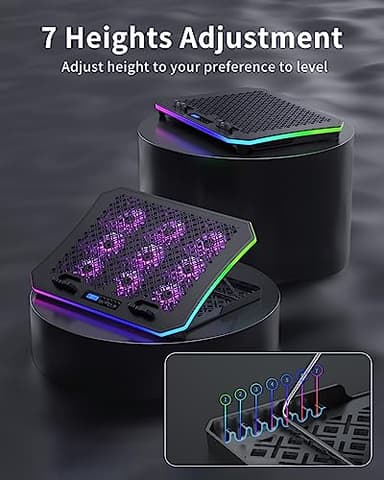 KeiBn Laptop Cooling Pad, Gaming Laptop Fan Cooling Pad with 9 Quiet Fans, RGB Laptop Cooler for 15.6-17.3 Inch, Cooling Pad for Laptop with 7 Height Stands, 2 USB Ports, Phone Stand-Purple - Image 3