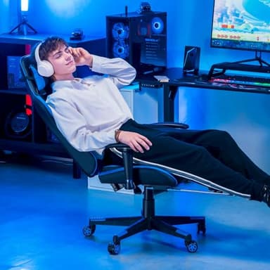 GTRACING Gaming Chair with Footrest, Ergonomic Computer Game Desk Chair, Recline Gaming Chair Seat Height Adjustment, Swivel Rocker with Headrest and Lumbar (Blue) - Image 2