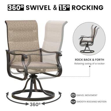 VONZOY Patio Swivel Chairs Set of 2, Outdoor Dining Chairs with High Back, All-Weather Swivel Rocker Chair for Lawn, Porch or Garden (Padded Brown) - Image 4