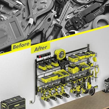 Amoowis Power Tool Organizer with Charging Station, 4 Outlet Power Strip, 5 Min Fast Assembly ＆ Max 35lb by Heavy Duty 2 Pack, 8 Slots for Drill Holder in Garage/Pegboard Suitable for Husband Birthday - Image 8
