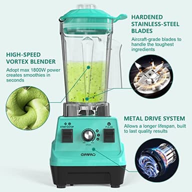 OMMO Blender 1800W, Professional High Speed Countertop Blender with Durable Stainless Steel Blades, 60oz BPA Free Blender for Shakes and Smoothies, Nuts, Ice and Fruits, Dishwasher Safe - Image 4