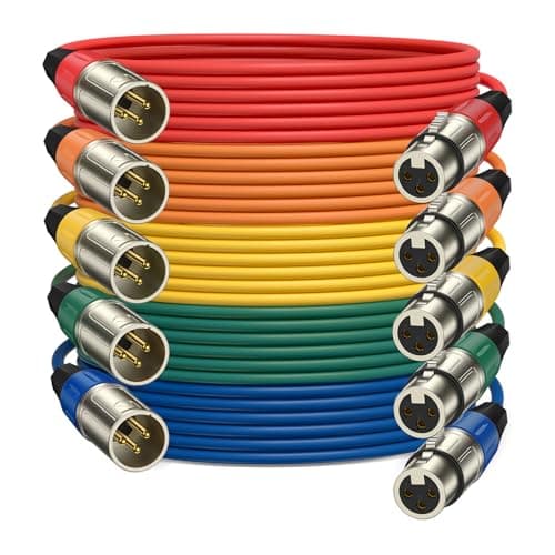 J&D XLR Microphone Cable, Gold Plated Heavy Duty Balanced 3 Pin XLR Male to Female Colored Mic Cables Speaker Cord for Mixer, Amplifiers, Recording, 5 Pack, 6 ft - Image 1