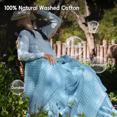 David's Home 100% Cotton Waffle Blanket Queen Size, Lightweight Breathable Soft Cooling Blanket for All Seasons, Gift for Women, Aesthetics Home Decor for Couch Sofa Bedding,Sky Blue,90x90 - Image 2
