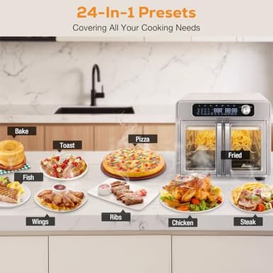 Romswi 26QT French Door Air Fryer Toaster Oven Combo, 24 Cooking Functions and Digital Controls, Fits 12" Pizza, 6 Slices of Toast, Rotisserie 6lb Chicken, 6 Accessories Included - Image 2