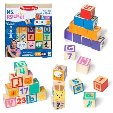 Ms. Rachel Melissa & Doug Letter, Number, and Game Wooden Learning Blocks with Activity Cards for Girls and Boys Toddlers Ages 18 Months+ - FSC Certified - Image 1