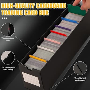 QLOUNI Trading Card Storage Box, Includes 12-600 CT Boxes & 48 Card Dividers, 12000+ Trading Card Organizer for Collectible Card Games, for TCG, MTG, PTCG, Baseball Cards, with Labels & Tapes - Image 5