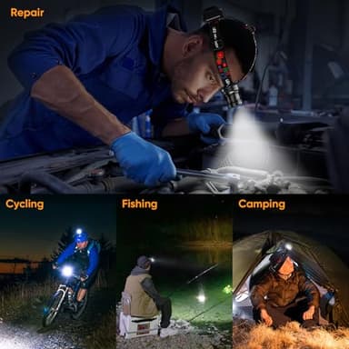 INECOKS Rechargeable Headlamp Super Bright, High Lumens Motion Sensor Head Lamp with 9 Modes, Zoomable Headlamp for Adults 90° Adjustable, IPX7 Waterproof High Power Head Light for Fishing Camping - Image 8
