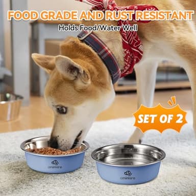 Stainless Steel Metal Dog Bowl Set of 2, Animire Nonslip Dog Water and Food Bowl, Easy to Clean, Each Holds 3.8 Cup - Image 2