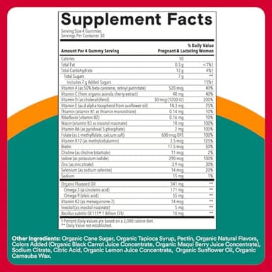 SmartyPants Organic Prenatal Vitamins for Women, Multivitamin Gummies: Probiotics, Biotin, Methylfolate, Omega 3 (ALA), Vitamin D3, C, Vitamin B12, B6, A, K2 & Zinc, Choline, 120 Count (30 Day Supply) - Image 3