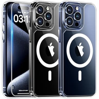 TAURI for iPhone 15 Pro Case, Compatible with MagSafe with Screen Protector, Anti-Yellowing Military-Grade Protection Shockproof Slim Magnetic Case for 15 Pro, Clear - Image 1