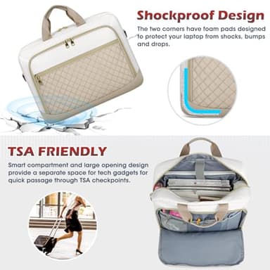 NEWHEY Laptop Bag 17.3 Inch Laptop Briefcase for Women Men Waterproof Shoulder Messenger Bag Large Computer Bag for Business Office Work College, Khaki&Beige - Image 4