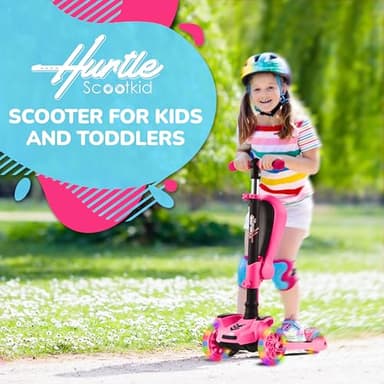 Hurtle 3 Wheeled Scooter for Kids - 2-in-1 Sit/Stand Child Toddlers Toy Kick Scooters w/ Flip-out Seat, Adjustable Height, Wide Deck, Flashing Wheel Lights, For Boys/Girls 1 Year Old+ (Pink) - Image 3