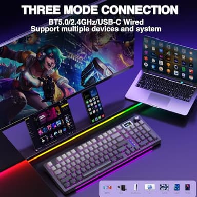 AULA S98 Pro Wireless Mechanical Keyboard with Screen & Knob,2.4GHz/USB-C/BT5.0 Hot Swappable Creamy Keyboard,Pre-lubed Linear Switches,Side Printed PBT Keycaps,RGB Backlit Gaming Keyboards (Renewed) - Image 5
