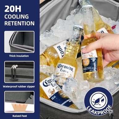 ADDIMOR 42 Can Collapsible Cooler Box, Versatile Insulated Leakproof Cooler Bag with Lids and 4 Cup Holder, Large Ice Chest for Beach Travel, Camping, Picnic - Image 4