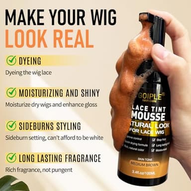 Lace Tint Lace Melting Hair Mousse for Women's Wigs and Hairpieces - Natural Finishing Tint Spray Tool Set (Medium Brown) - Image 2