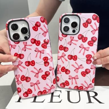 branple Compatible with iPhone 15 Pro Max Case, Cute Pink Cherry Bow Pattern with Shockproof Slim Soft TPU and Hard PC Protective Cover for Women Designed for iPhone 15 Pro Max Case, Glossy - Image 4