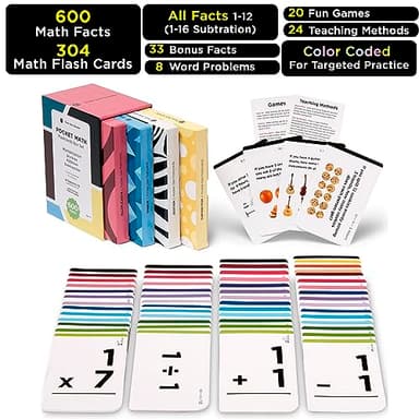 Award-Winning Math Flash Cards Set: 600 Facts for Addition, Subtraction, Multiplication & Division - 10 Fun Learning Games - Perfect for Kids Ages 5-10, Grades 1-6 - Gift-Ready & Teacher-Approved - Image 3