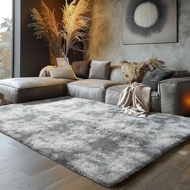 Shag Area Rugs for Bedroom Living Room,8X10 Ultra Soft Fluffy Area Rugs for Dorm, Indoor Carpet Nursery Rugs for Kids Girls Room Home Decor,Tie-Dye Grey - Image 2