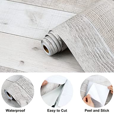 WENMER Gray Vintage Wood Wallpaper, 17.71'' x 472'' Peel and Stick, Shiplap, Self-Adhesive, Waterproof, 58.21 sq.ft. Coverage - Image 7
