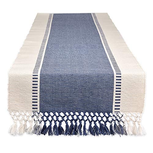 DII Dobby Stripe Woven Table Runner, 13x72-inch, French Blue - Image 1