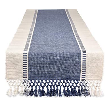 DII Dobby Stripe Woven Table Runner, 13x72-inch, French Blue - Image 1