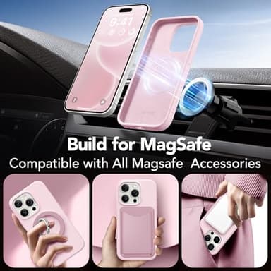 GONEZ Magnetic for iPhone 15 Pro Case, Compatible with MagSafe, [Screen Protector + Camera Lens Protector], Silicone Shockproof Anti-Scratch Protective Phone Case 6.1 inch, Chalk Pink - Image 4