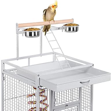 Yaheetech Wrought Iron Bird Cages, Play Top Large Aviary with Stand for Cockatiel Parrot Sun Parakeet Conures Lovebird Budgie Finch African Grey White, 61-inch - Image 8