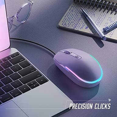 Seenda Wired Mouse - USB Computer Mouse with RGB Backlit Optical LED, Attached USB Cord for Laptops, Notebooks, Chromebook - Purple - Image 7